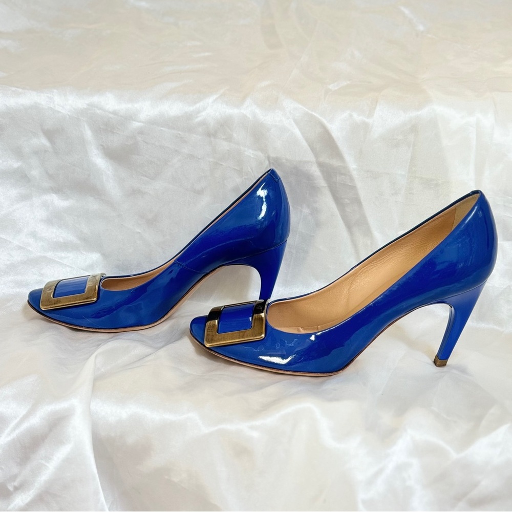 Roger Vivier Blue Patent Trompette Pumps